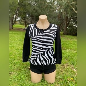 Talbots ~X-Small button up 3/4 sleeve Zebra print cardigan